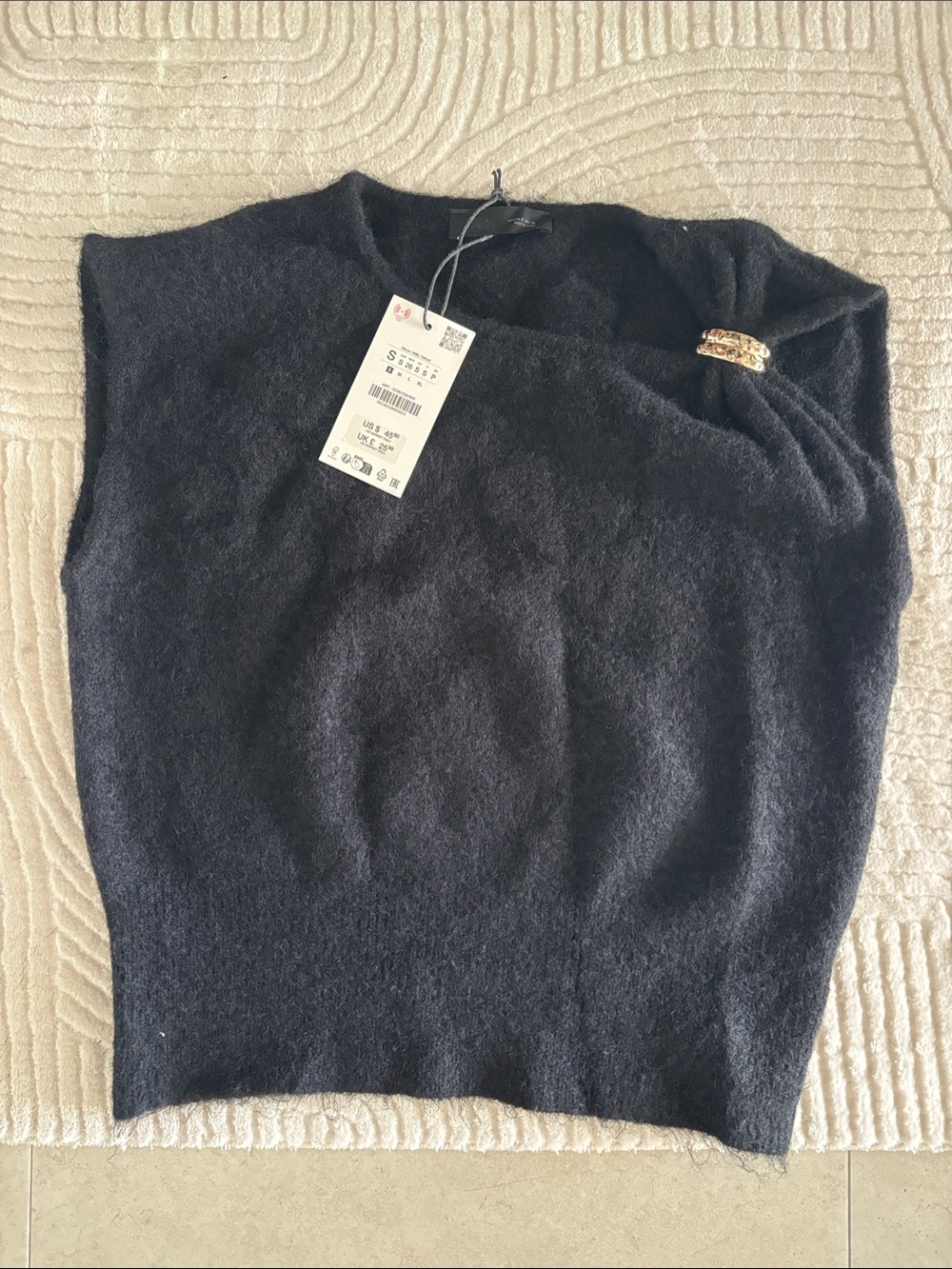 Zara Black Off-the-Shoulder Sweater with Decorative shoulder NWT